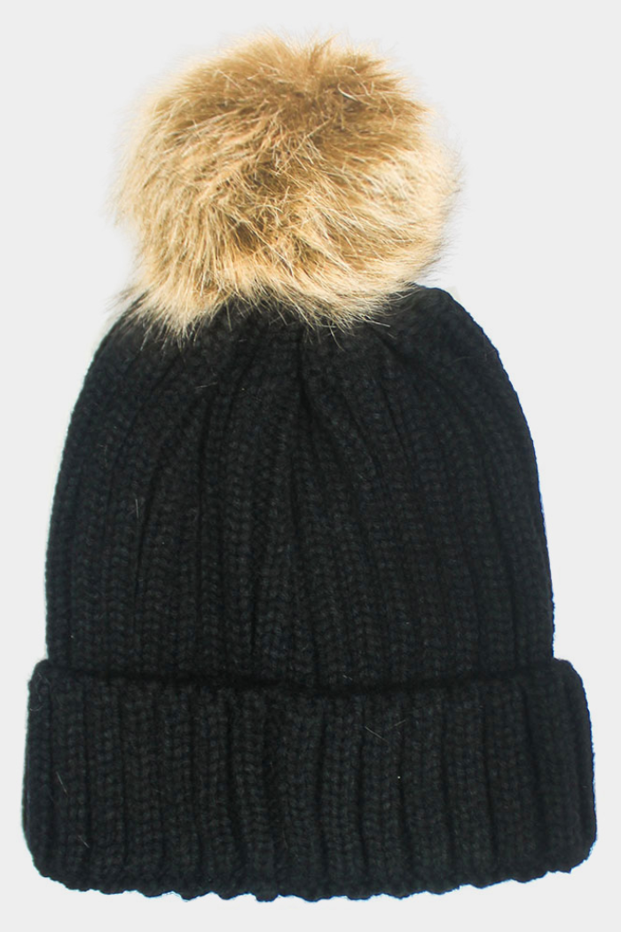 Cable Knit Pom Pom Beanie Hat
