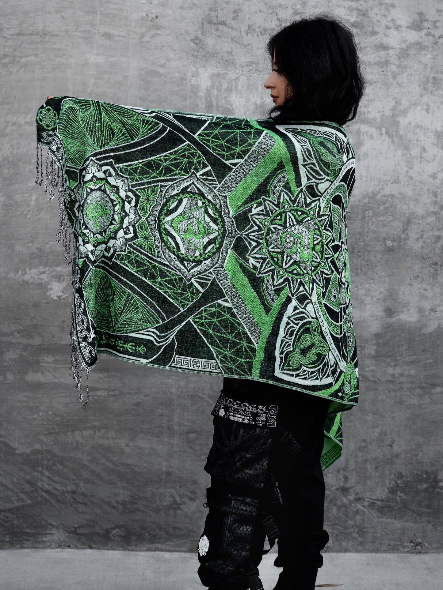 NEW RELEASE • HARMONY HEALS • UV-REACTIVE GREEN MINT • Festival Shawl/Scarf