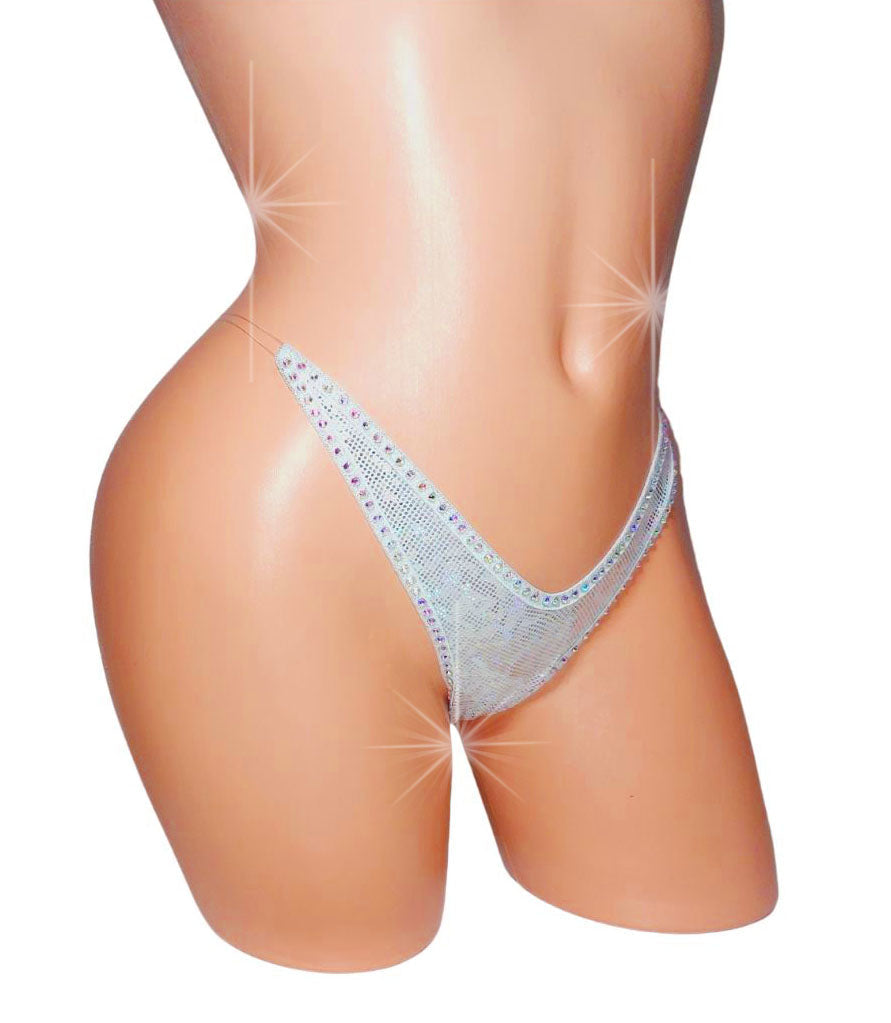 Bridal Rhinestone Hologram clear Invisible elastic Adjustable thong - XS to XL