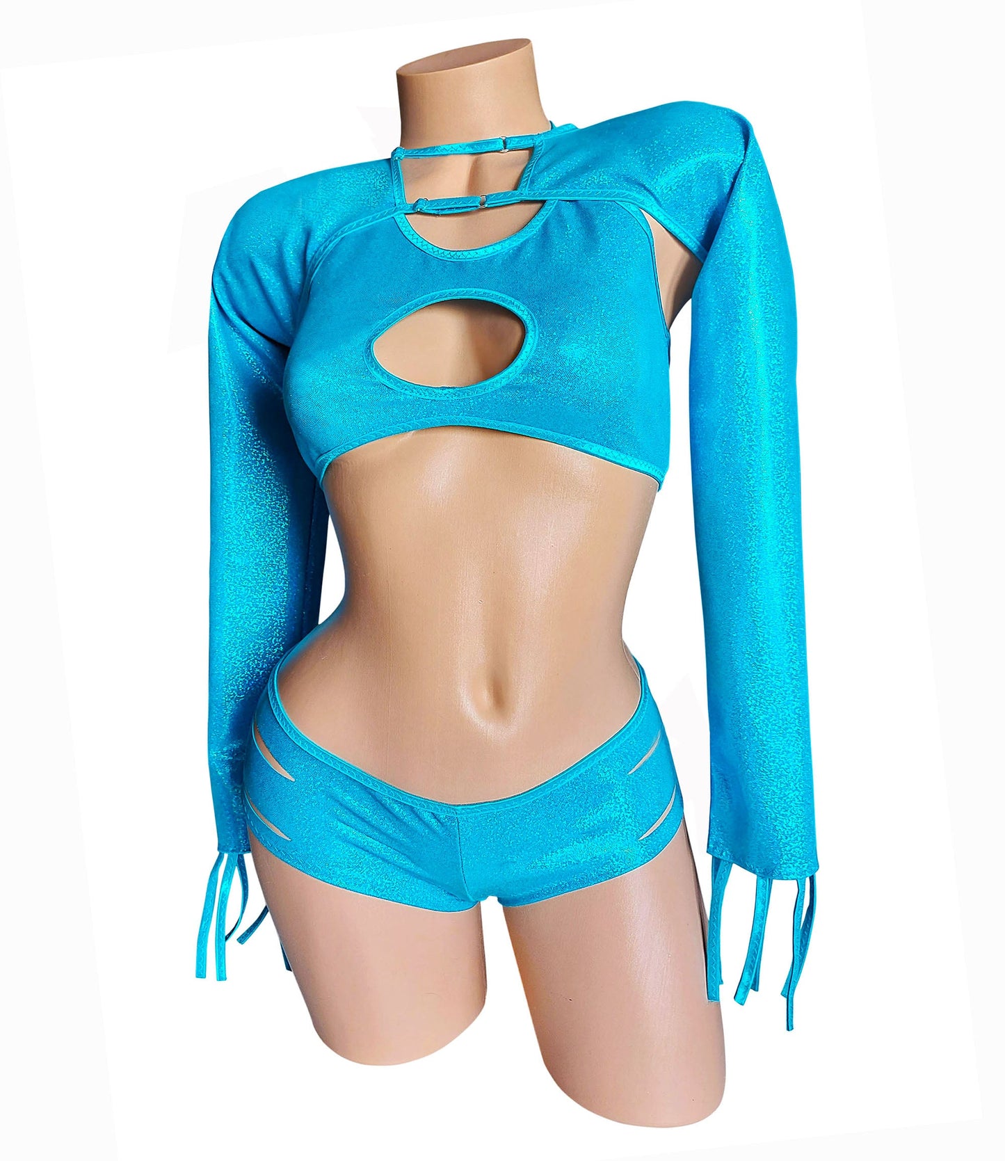 3 pc Designer set - Slashed Shorts, Shrug and Scoop top Set