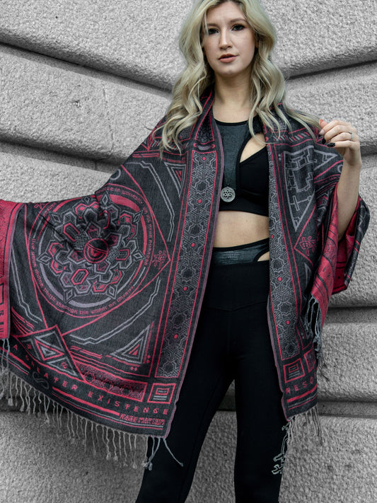 DHARMA V2 • Grey/Red • Festival Shawl/Scarf