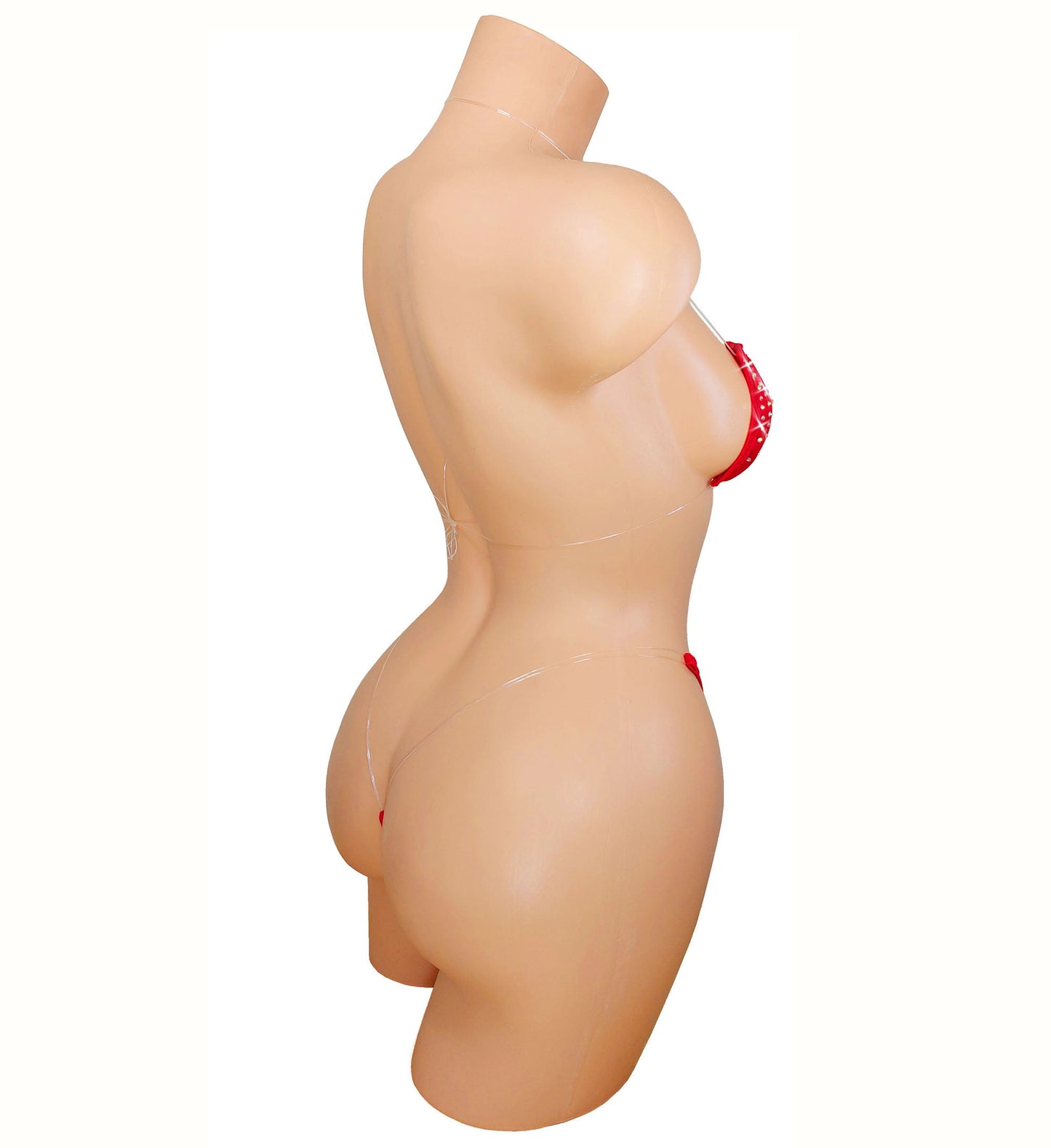 RED HOT Clear transparent elastic Invisible Rhinestone micro thong bikini set