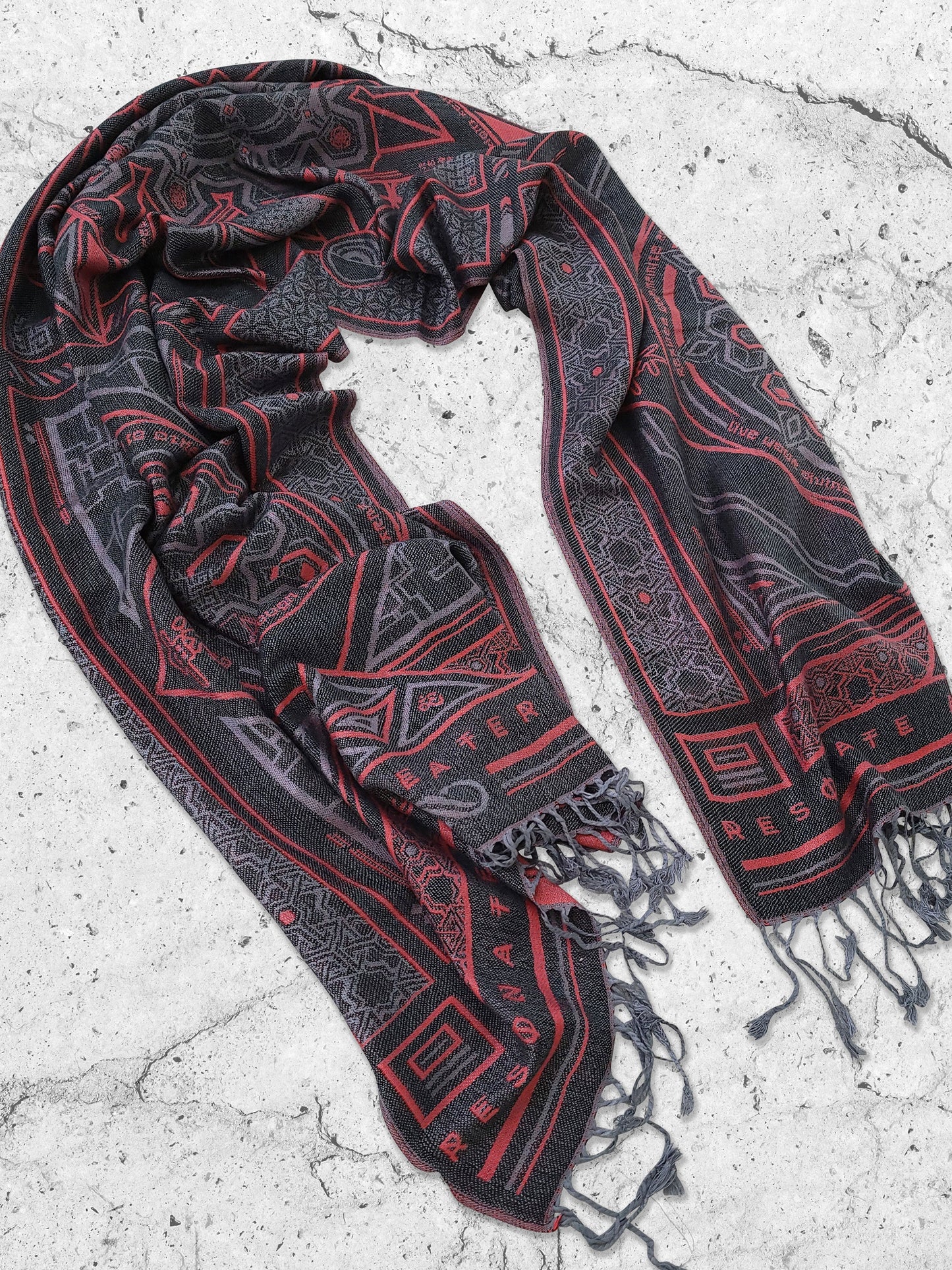 DHARMA V2 • Grey/Red • Festival Shawl/Scarf