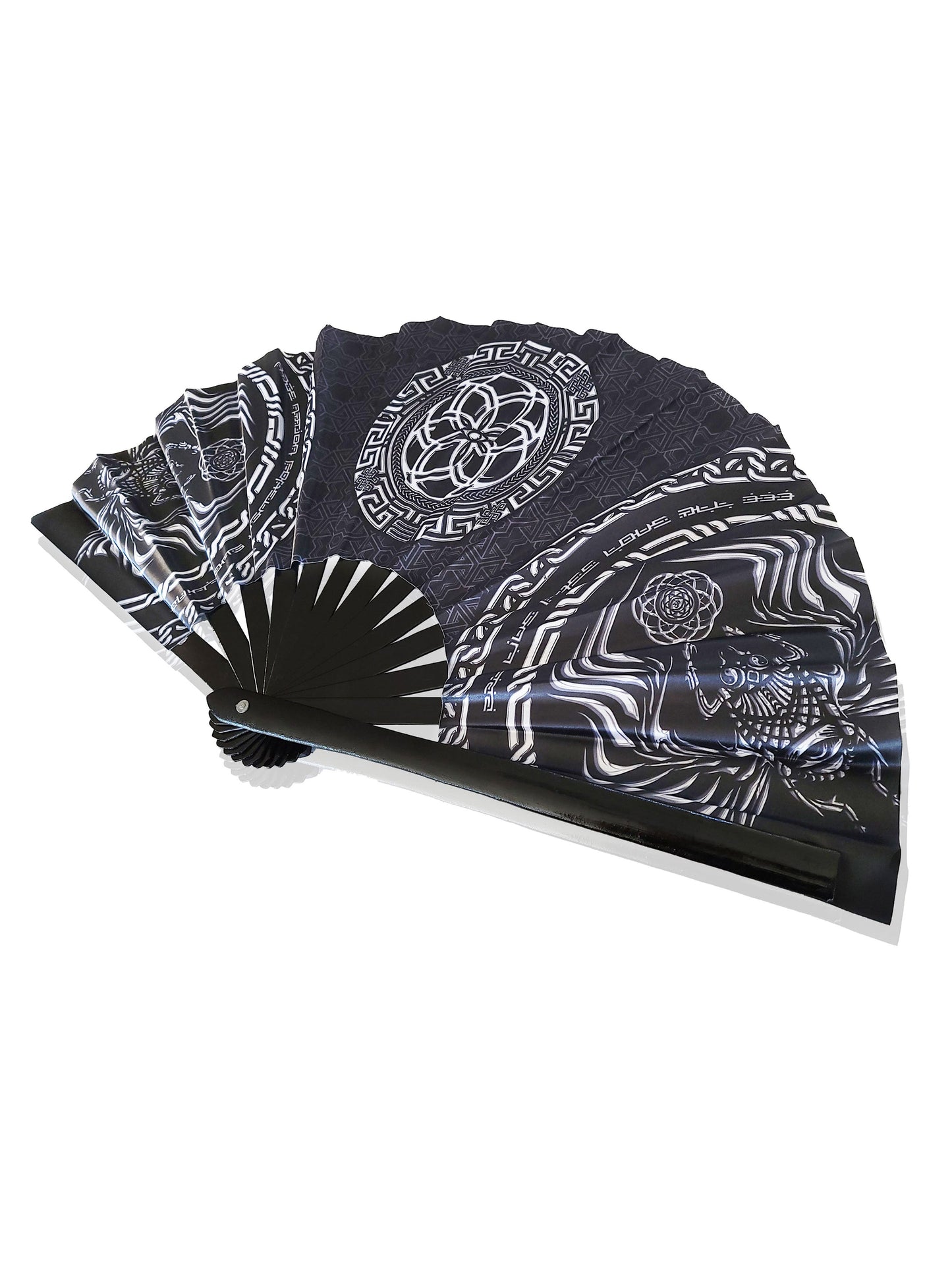FOREVER EVOLVING SCARAB • BLACK/WHITE • Double-sided XL Bamboo Folding Fan
