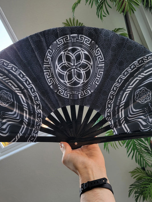 FOREVER EVOLVING SCARAB • BLACK/WHITE • Double-sided XL Bamboo Folding Fan
