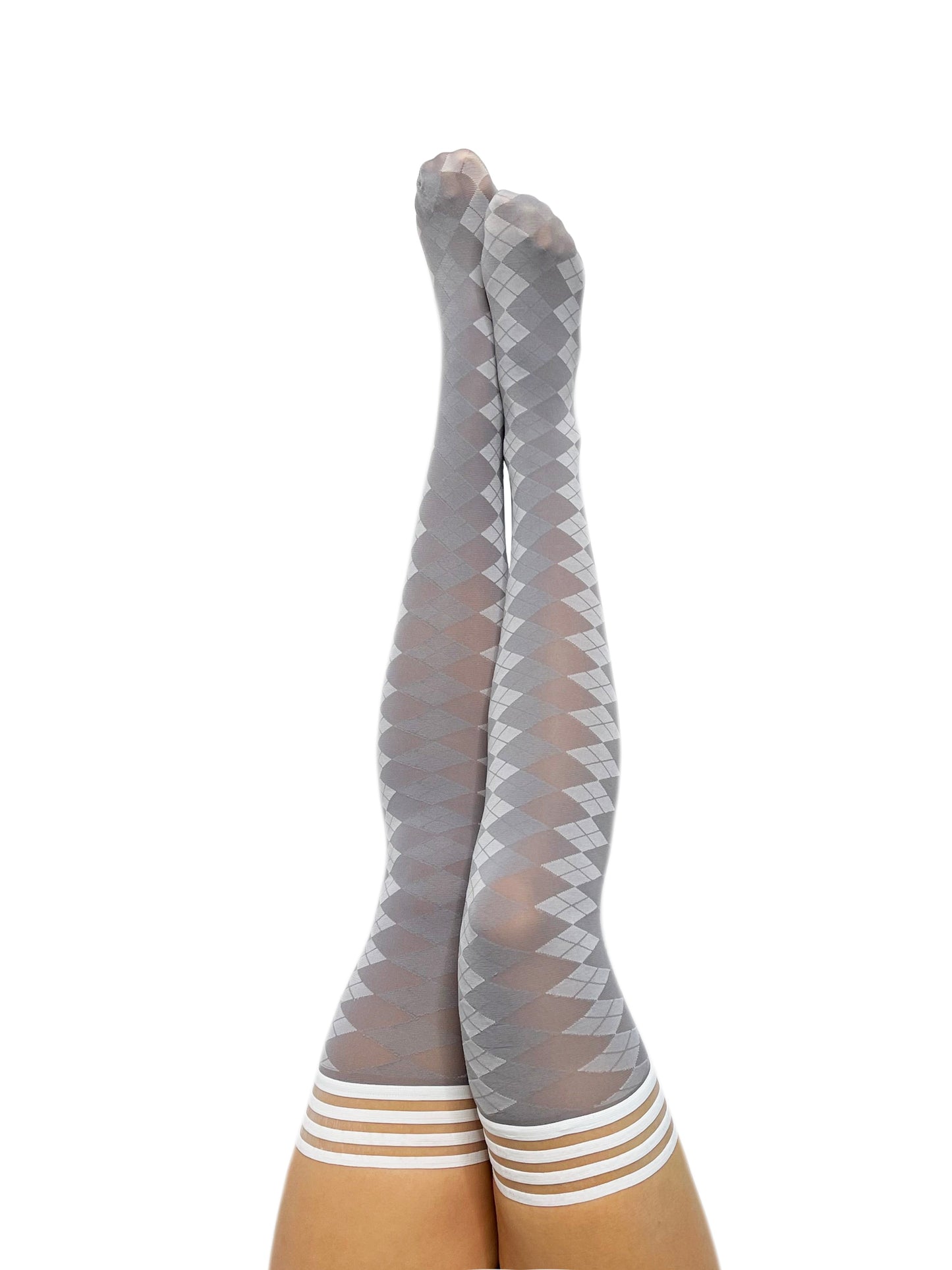 Par 4 - Grey Argyle Thigh Highs. Petite to Plus Size