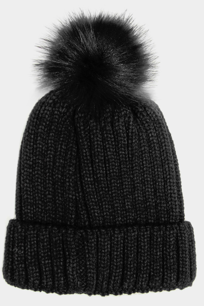Cable Knit Pom Pom Beanie Hat