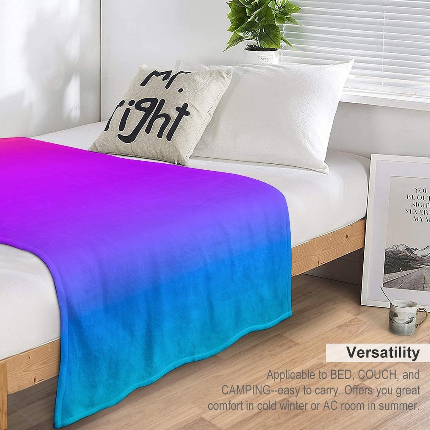 Blue Purple Orange Aqua Ombre Throw Blanket