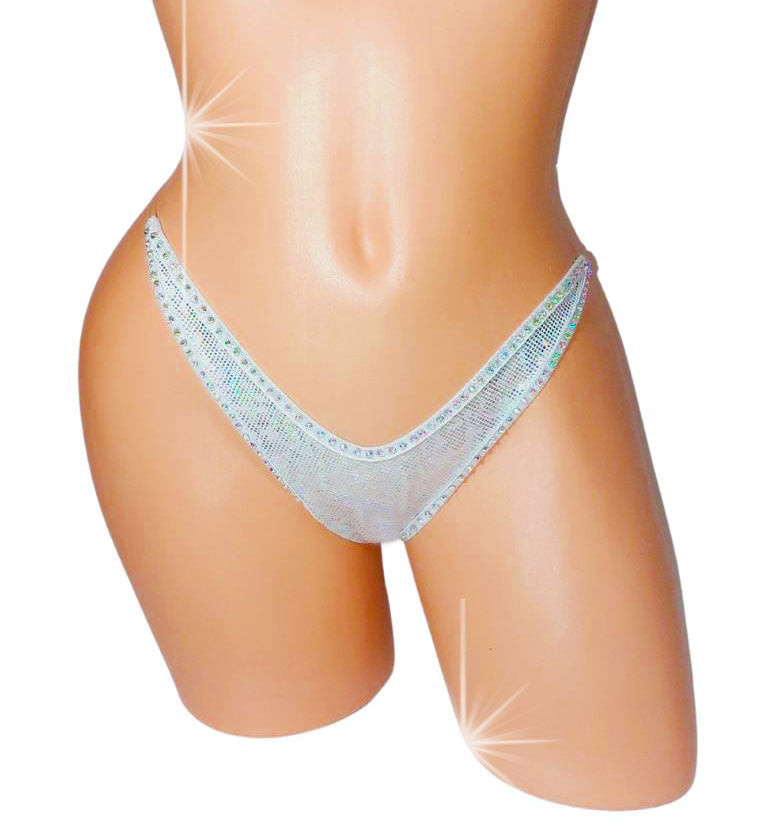 Bridal Rhinestone Hologram clear Invisible elastic Adjustable thong - XS to XL
