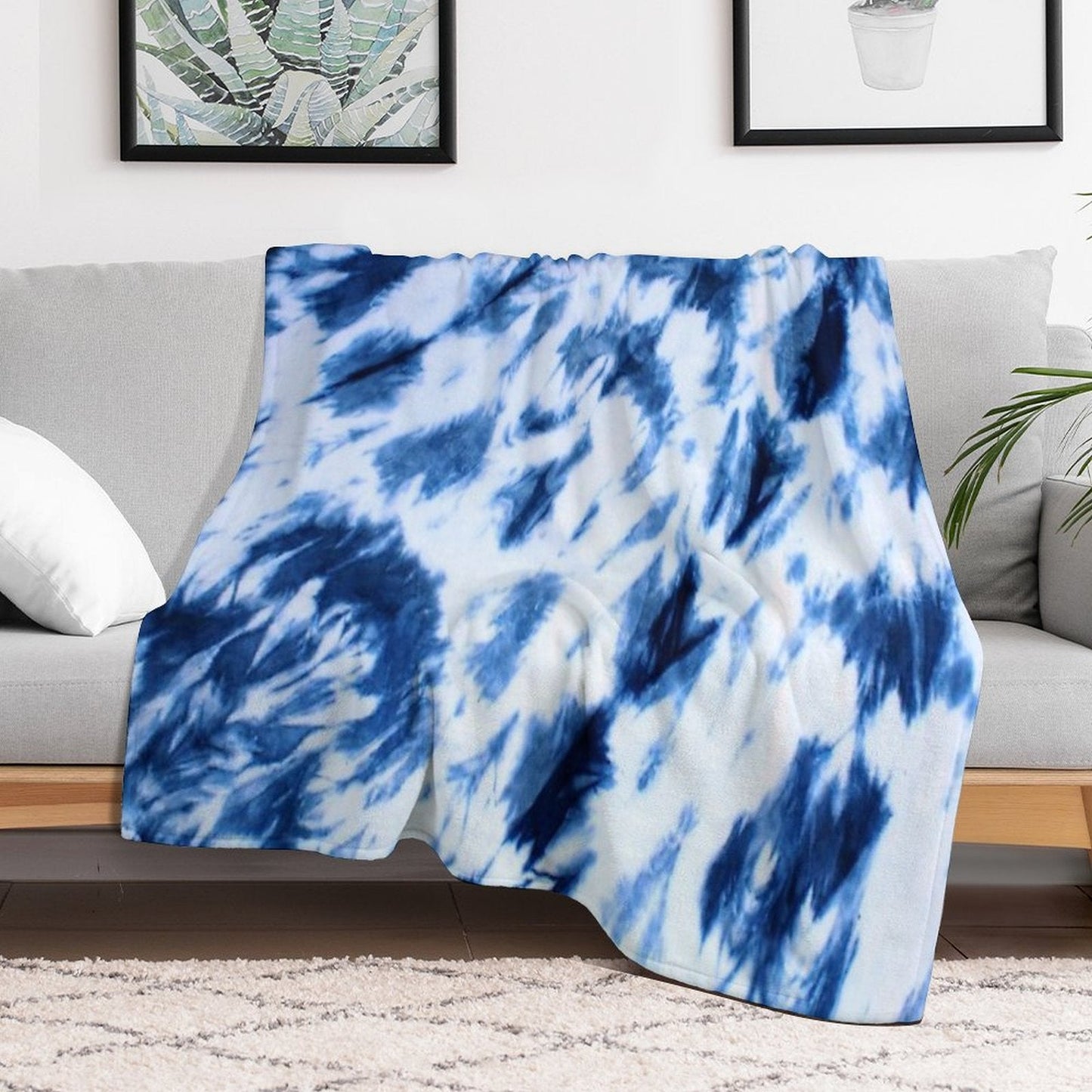Shibori Indigo, Marbled, Tiedye Throw Blanket