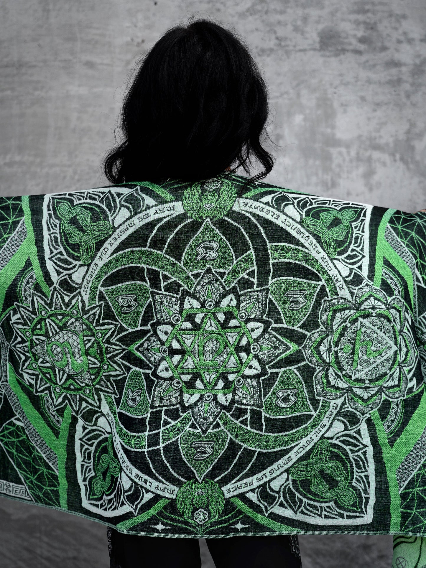 NEW RELEASE • HARMONY HEALS • UV-REACTIVE GREEN MINT • Festival Shawl/Scarf