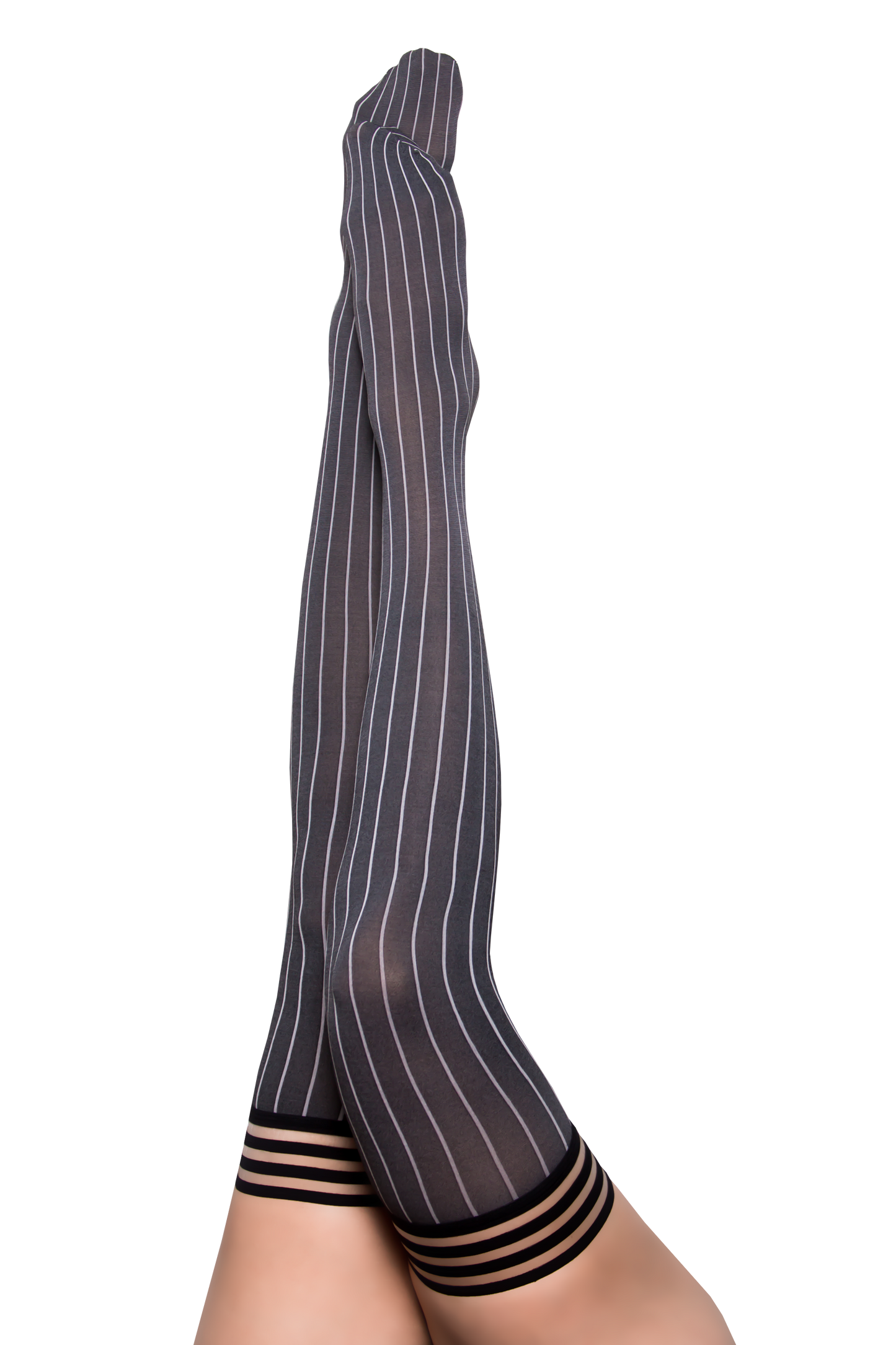 Annabelle: All Work, All Play Pinstripe Thigh Highs. Petite to Plus Size