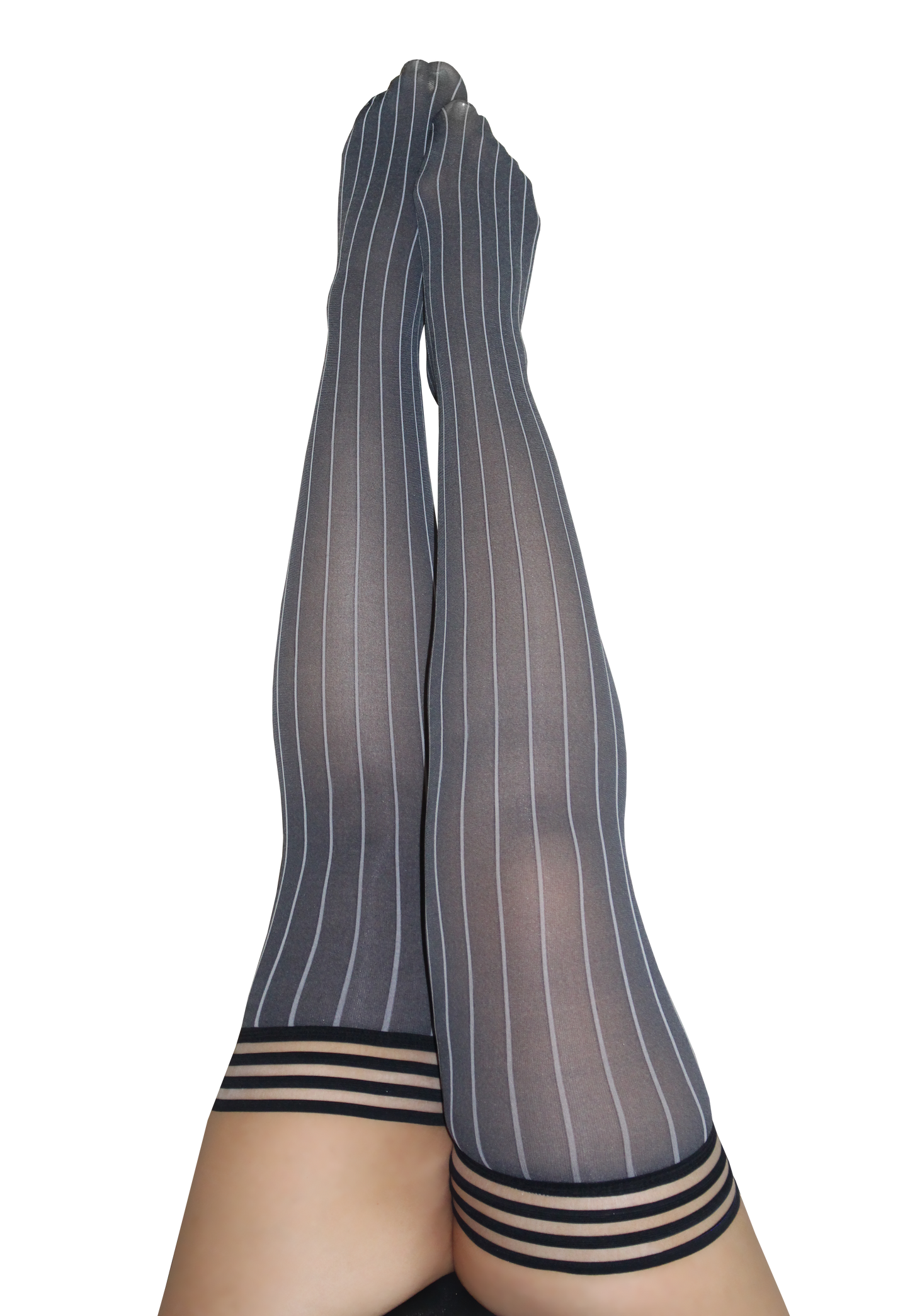 Annabelle: All Work, All Play Pinstripe Thigh Highs. Petite to Plus Size