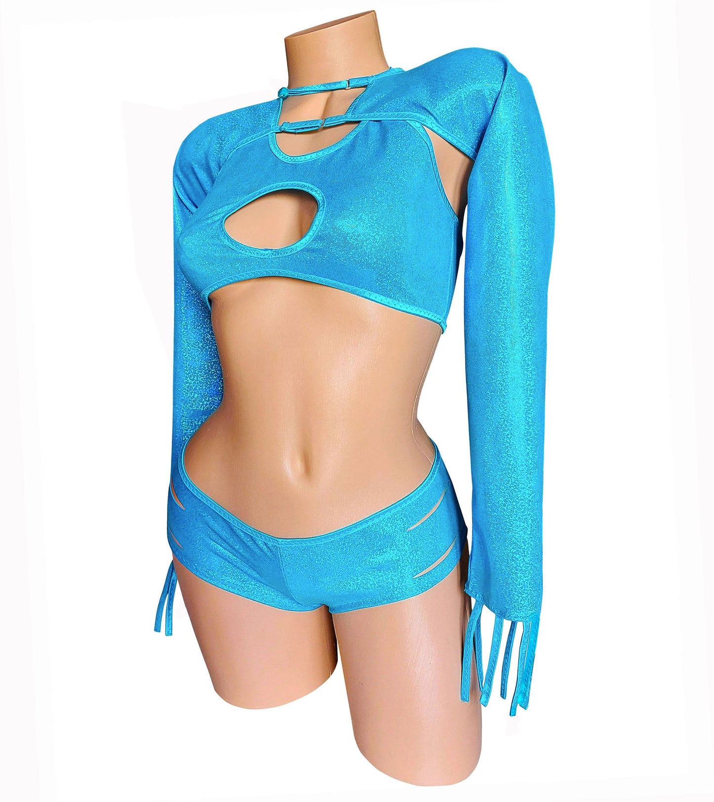 3 pc Designer set - Slashed Shorts, Shrug and Scoop top Set