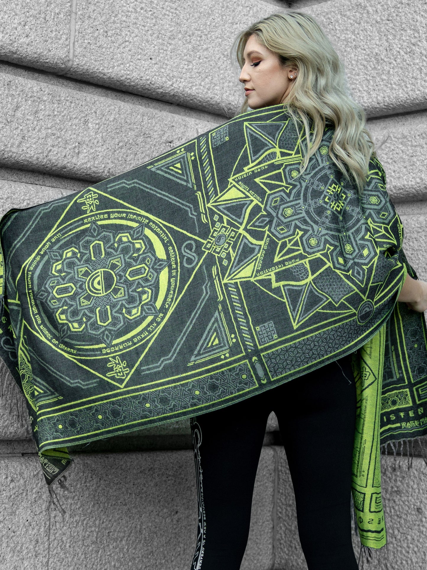 DHARMA V2 • Grey / Neon Yellow • UV REACTIVE • Festival Shawl/Scarf