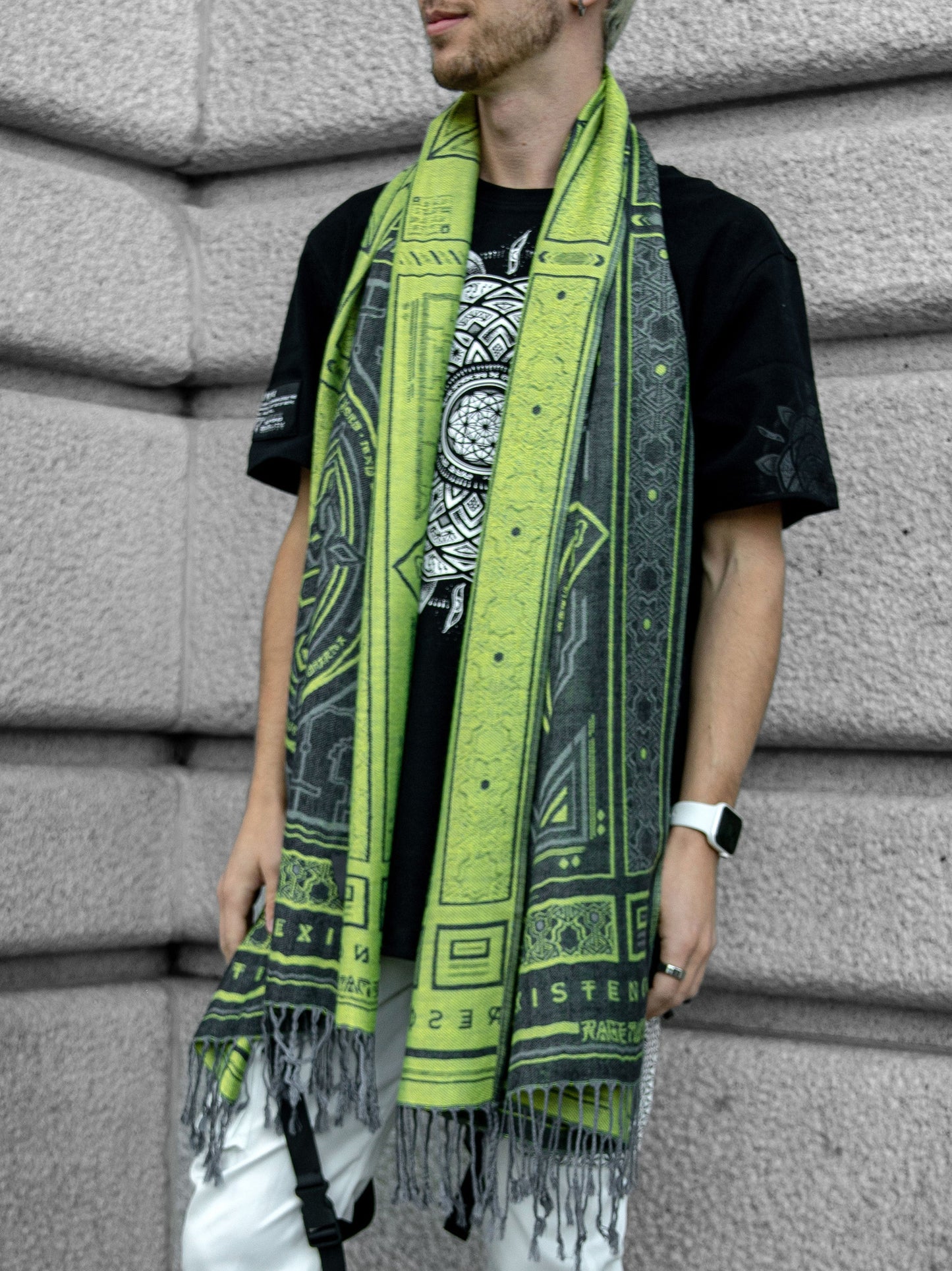 DHARMA V2 • Grey / Neon Yellow • UV REACTIVE • Festival Shawl/Scarf