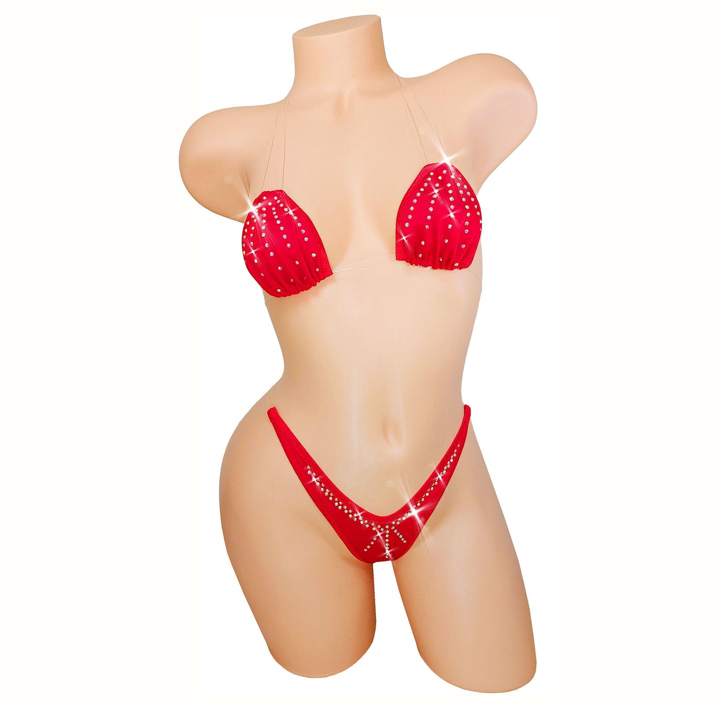 RED HOT Clear transparent elastic Invisible Rhinestone micro thong bikini set