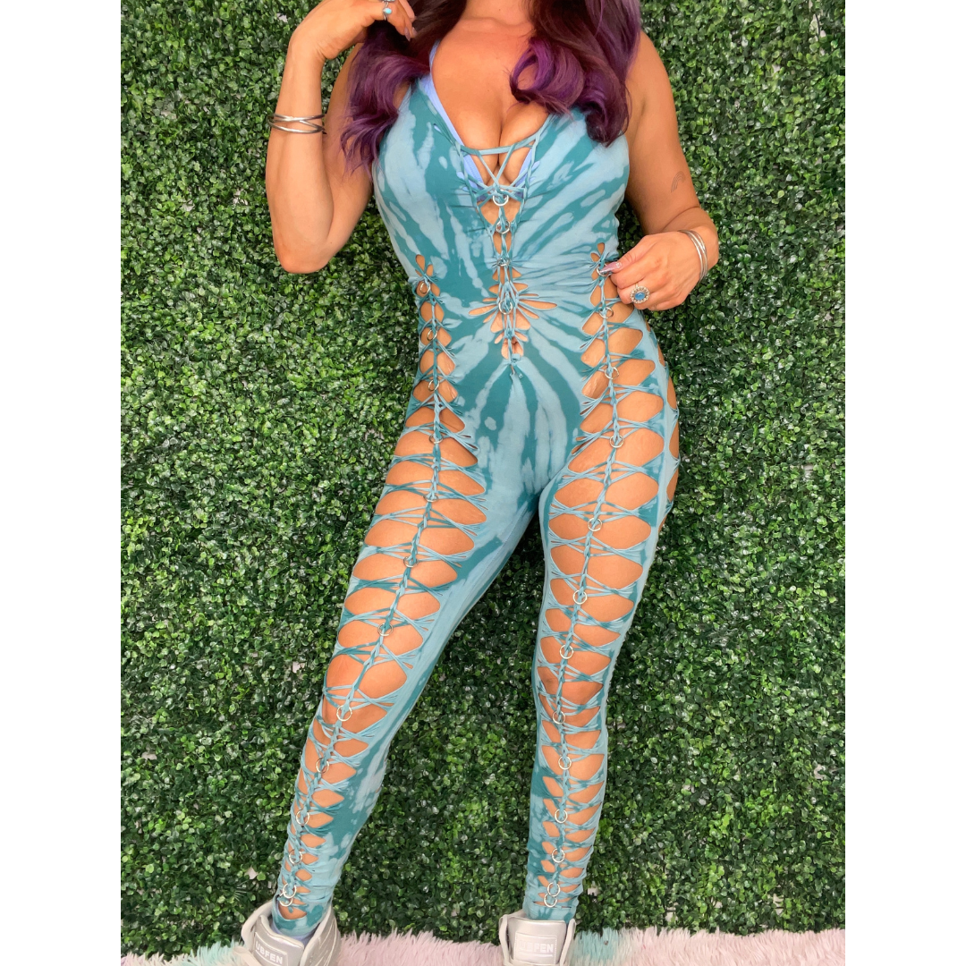 Cyan Blue Weaved Jumpsuit