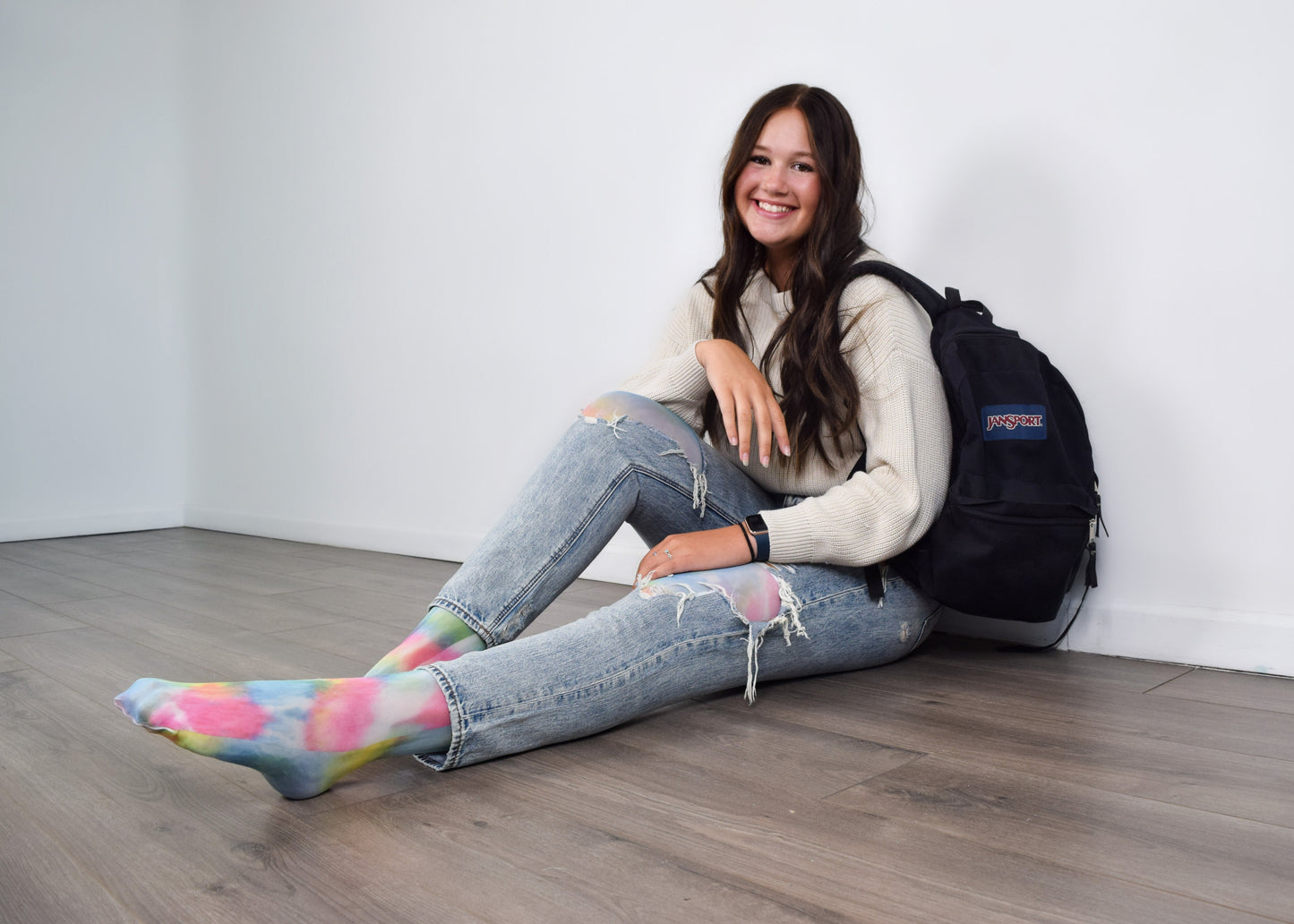 Gilly: Rainbow Tie Dye Thigh-Highs. Petite to Plus Size