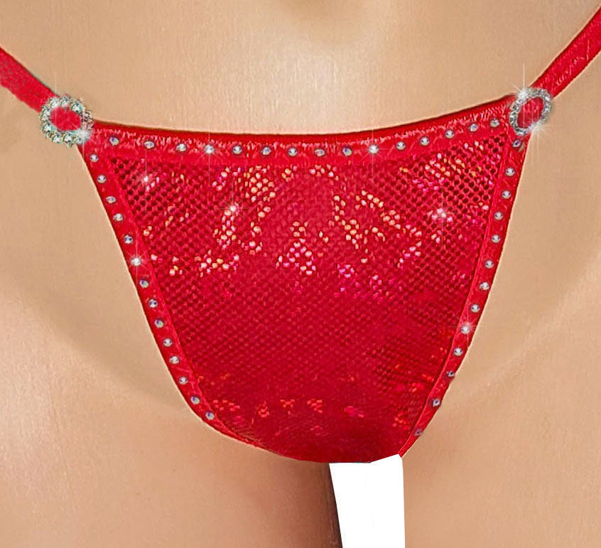 RAVE Diamond Hologram & Rhinestone Thong G-string * 4 sizes! 5 colors: Pink, Red, Purple, White & Seafoam
