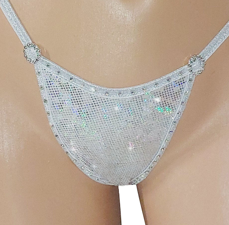 RAVE Diamond Hologram & Rhinestone Thong G-string * 4 sizes! 5 colors: Pink, Red, Purple, White & Seafoam