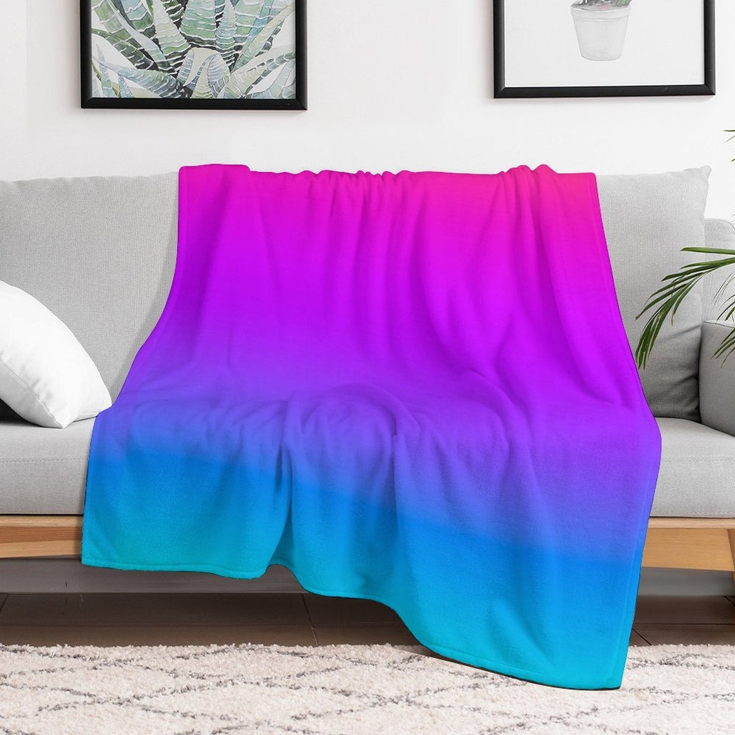 Blue Purple Orange Aqua Ombre Throw Blanket