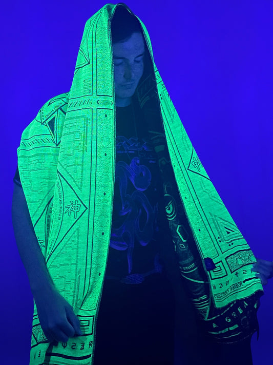 DHARMA V2 • Grey / Neon Yellow • UV REACTIVE • Festival Shawl/Scarf