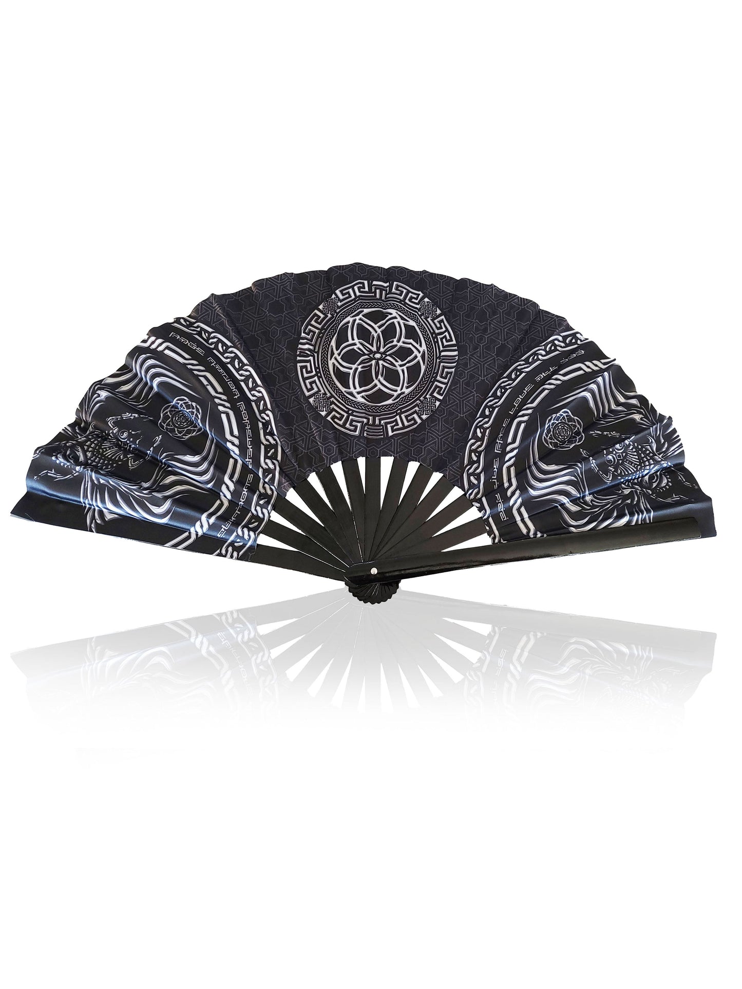 FOREVER EVOLVING SCARAB • BLACK/WHITE • Double-sided XL Bamboo Folding Fan