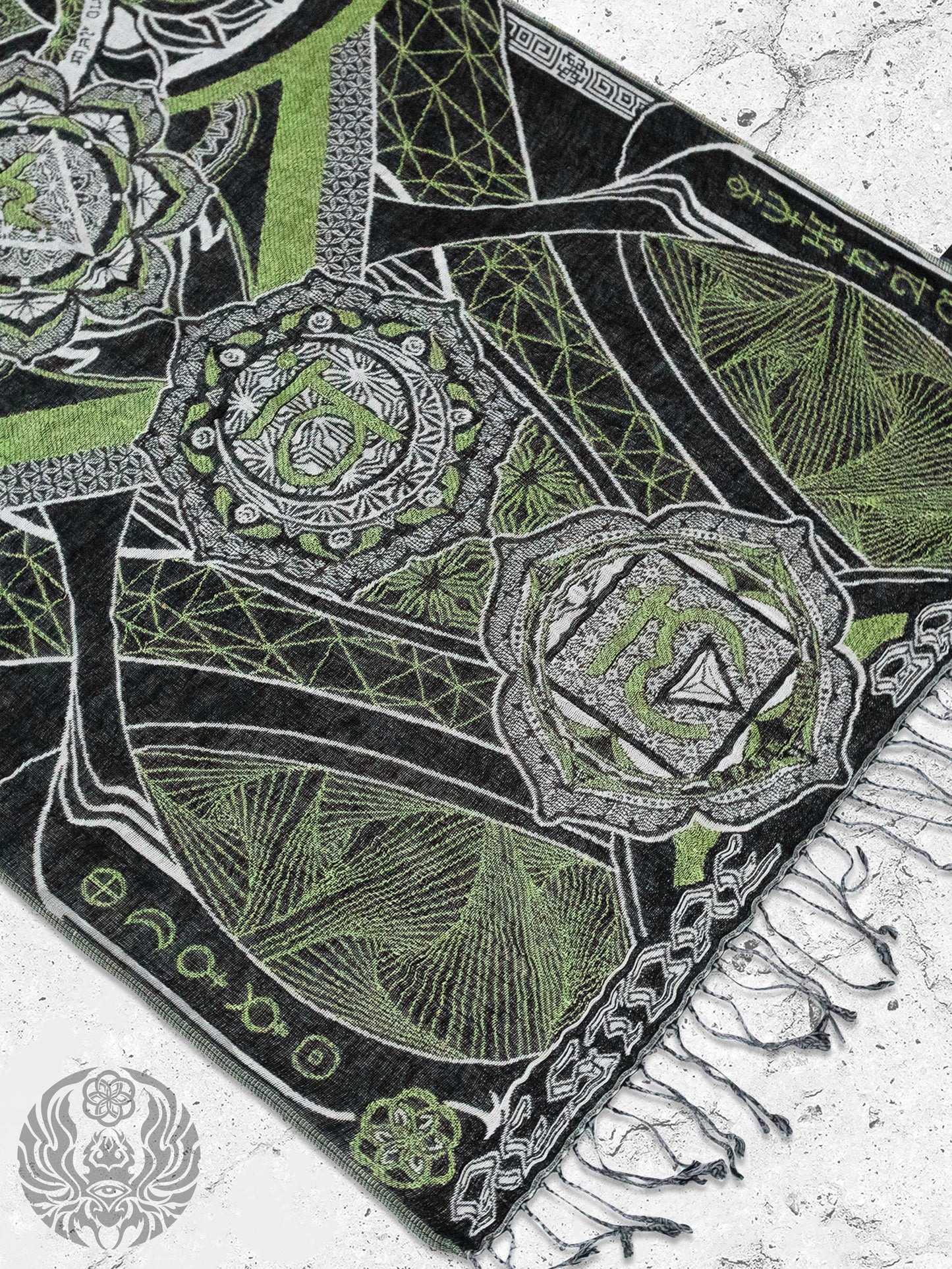 NEW RELEASE • HARMONY HEALS • UV-REACTIVE GREEN MINT • Festival Shawl/Scarf