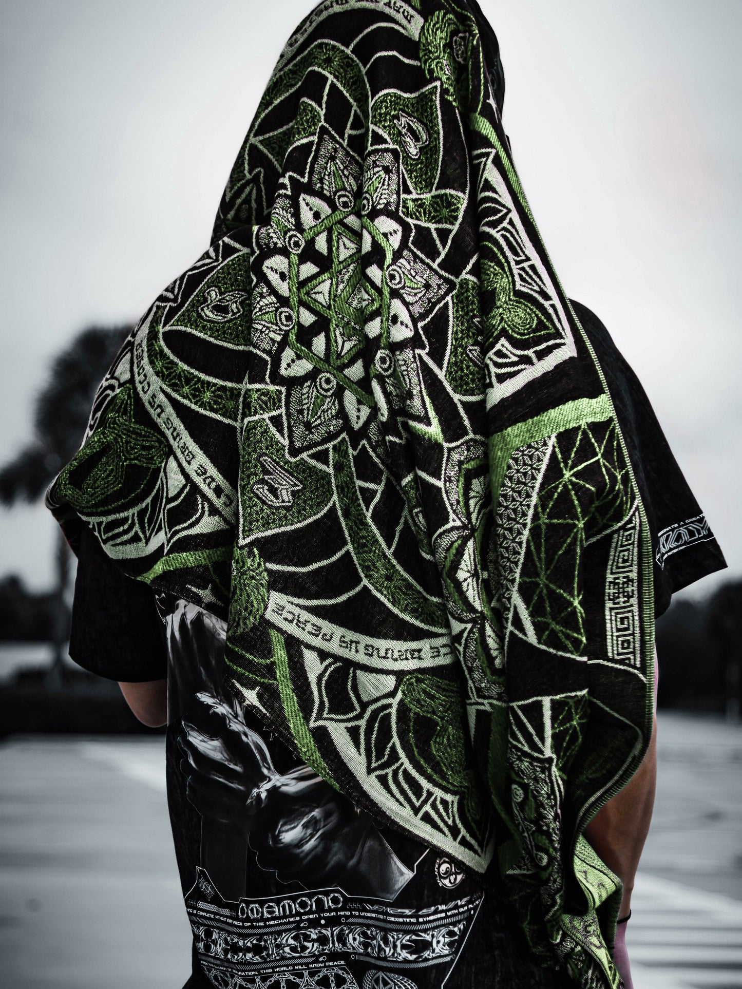 NEW RELEASE • HARMONY HEALS • UV-REACTIVE GREEN MINT • Festival Shawl/Scarf