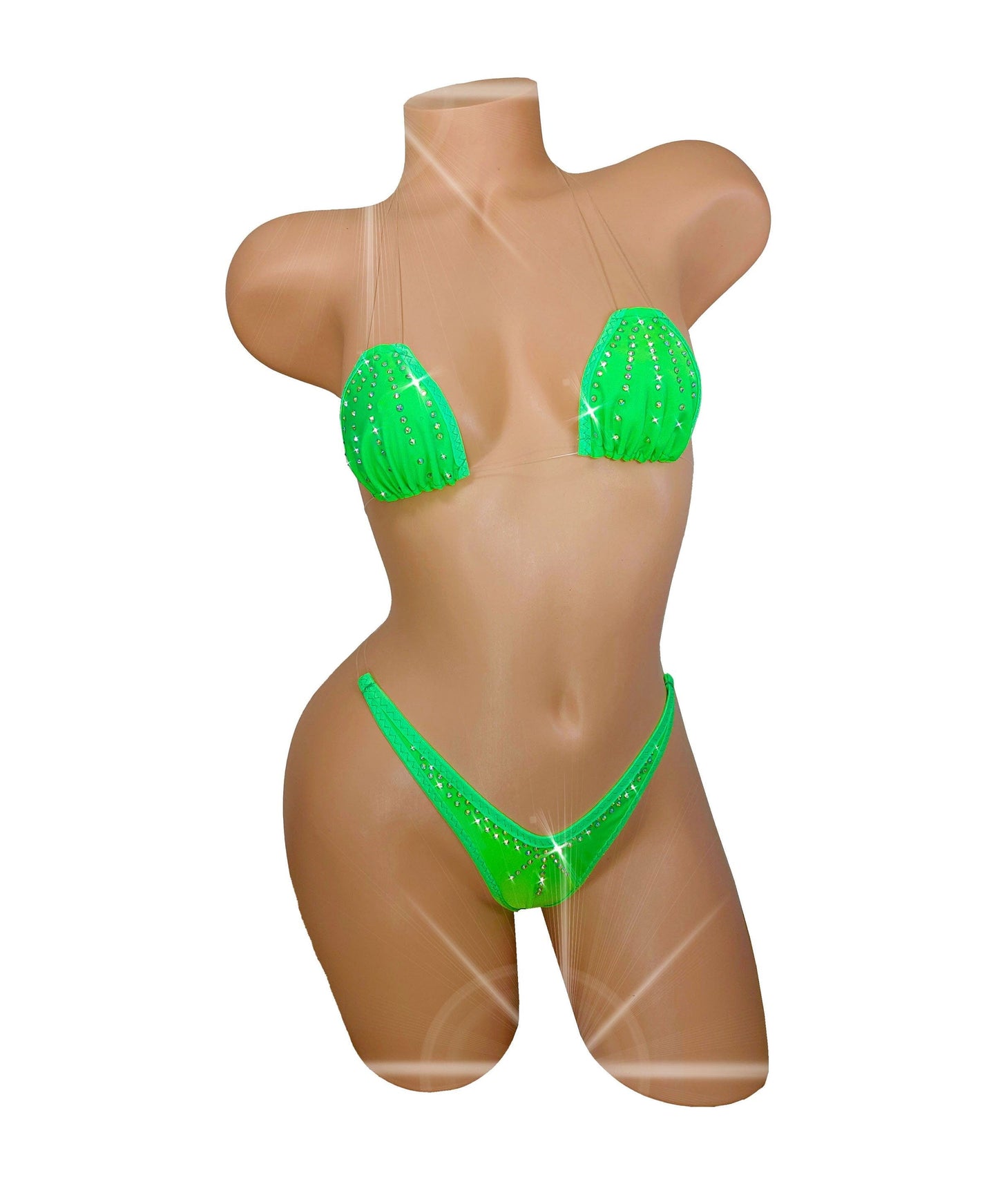 Transparent Clear elastic string thong bikini with original Rhinestone design