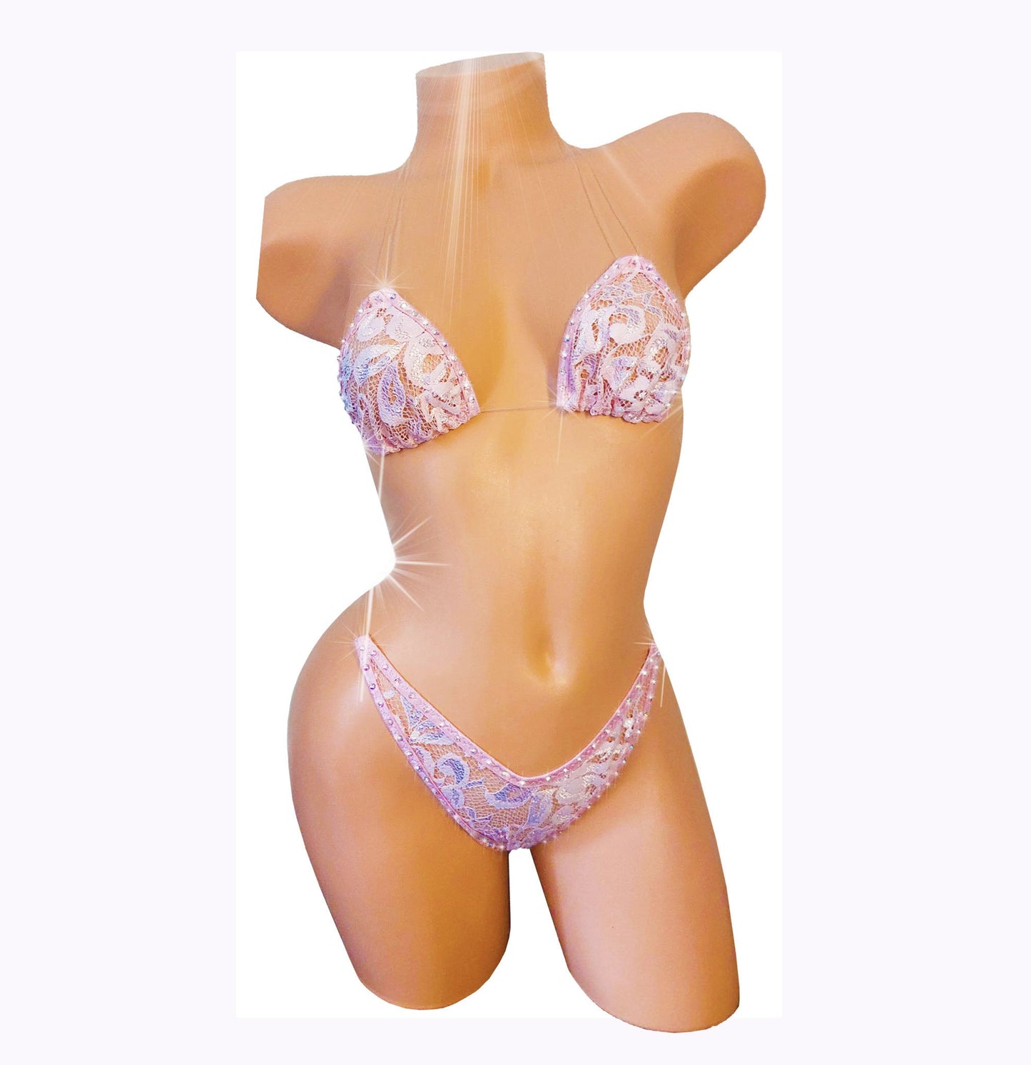 Baby Blush Pink Lace & Rhinestones! Transparent clear elastic straps