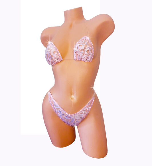 Baby Blush Pink Lace & Rhinestones! Transparent clear elastic straps