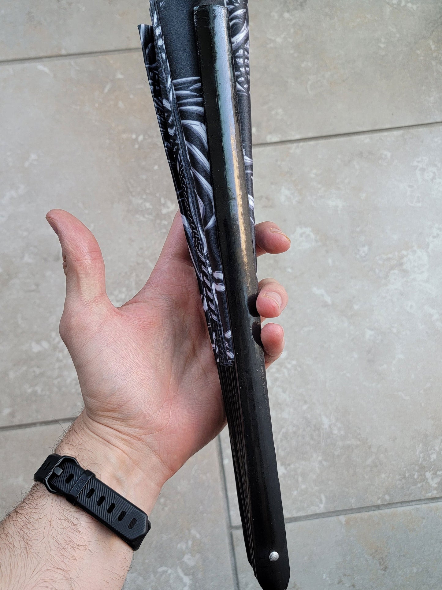 FOREVER EVOLVING SCARAB • BLACK/WHITE • Double-sided XL Bamboo Folding Fan